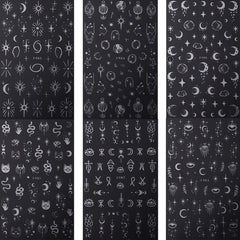 6Pcs Bronzing Nails Art Stickers Silver Star Moon Sun Cloud Snake Nail Decals