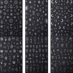 6Pcs Bronzing Nails Art Stickers Silver Star Moon Sun Cloud Snake Nail Decals