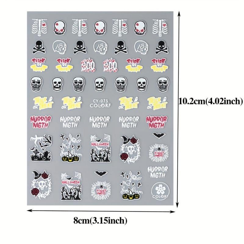 9pcs Glow In Dark Skull Nail Stickers Halloween Nail Decals
