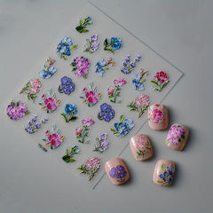5D Embossed Purple Nail Art Stickers Self Adhesive Nail Art Decals