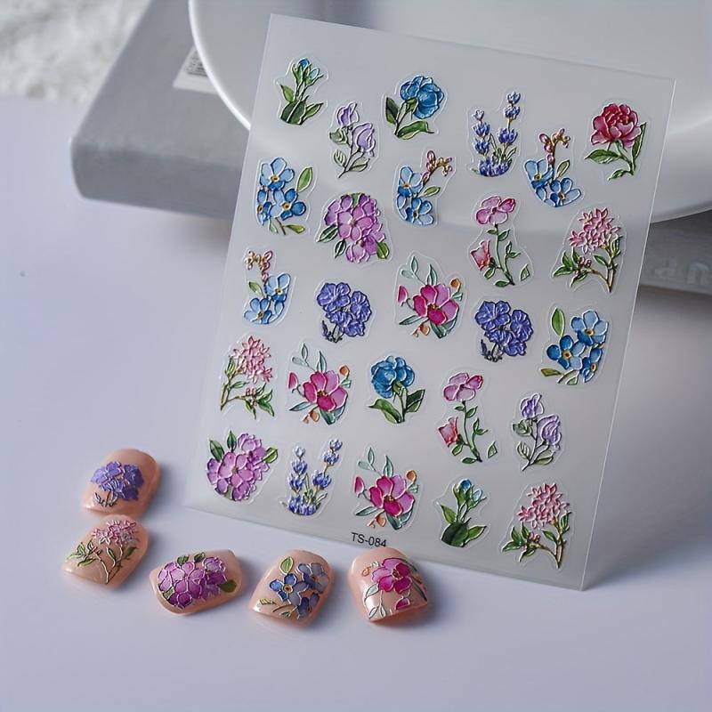 5D Embossed Purple Nail Art Stickers Self Adhesive Nail Art Decals