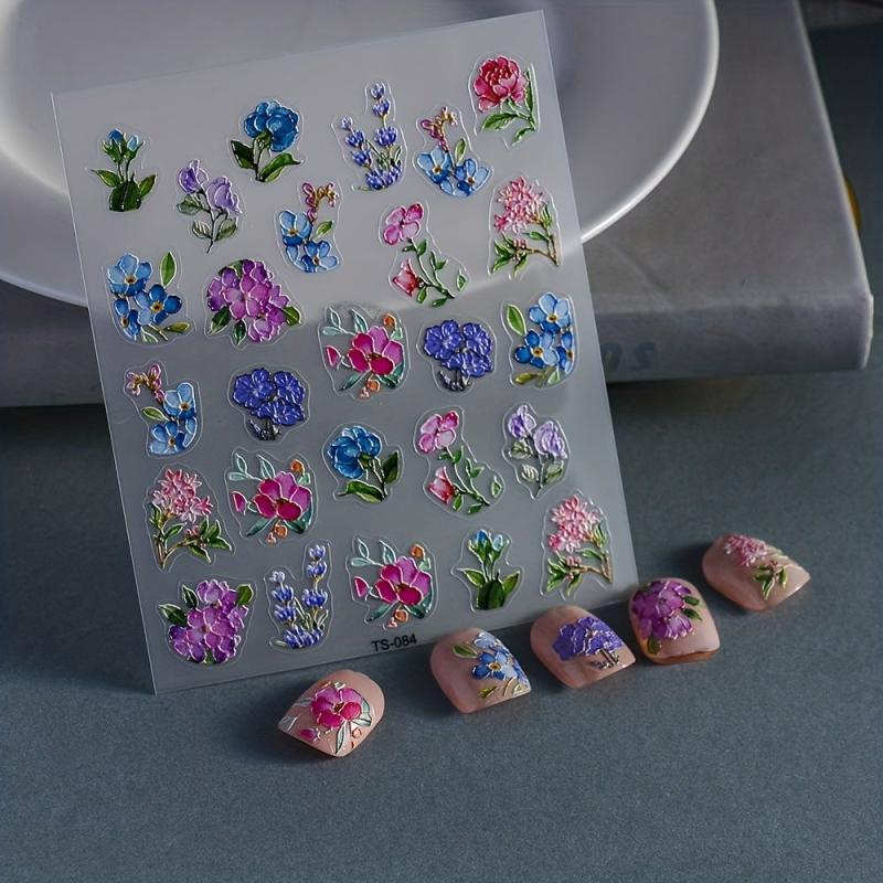 5D Embossed Purple Nail Art Stickers Self Adhesive Nail Art Decals