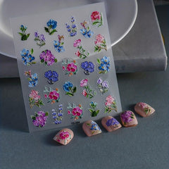 5D Embossed Purple Nail Art Stickers Self Adhesive Nail Art Decals
