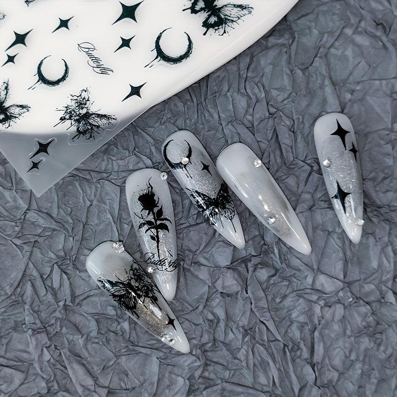 Embossed Butterfly Rose Flower Nail Stickers DIY Nail Art Decals