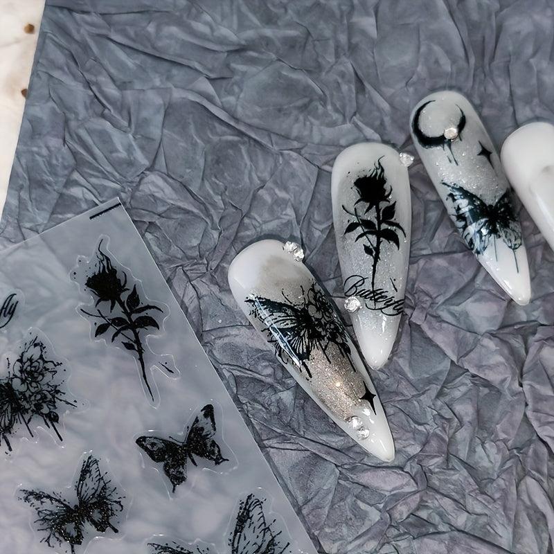 Embossed Butterfly Rose Flower Nail Stickers DIY Nail Art Decals