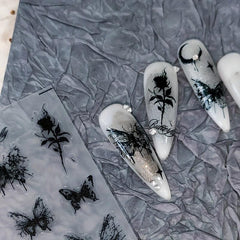 Embossed Butterfly Rose Flower Nail Stickers DIY Nail Art Decals