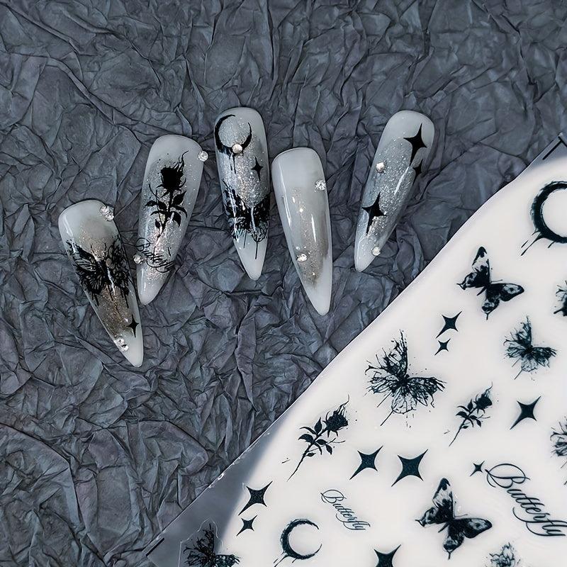 Embossed Butterfly Rose Flower Nail Stickers DIY Nail Art Decals