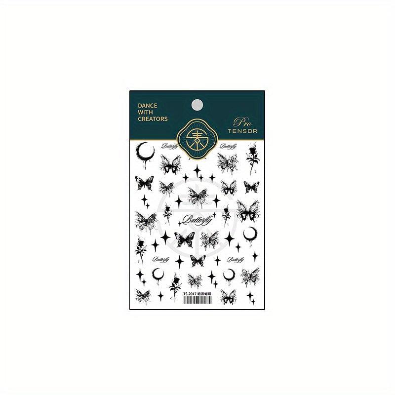 Embossed Butterfly Rose Flower Nail Stickers DIY Nail Art Decals