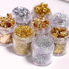 Golden Silvery Champagne Nail Foil Flakes DIY Nail Glitter Foil