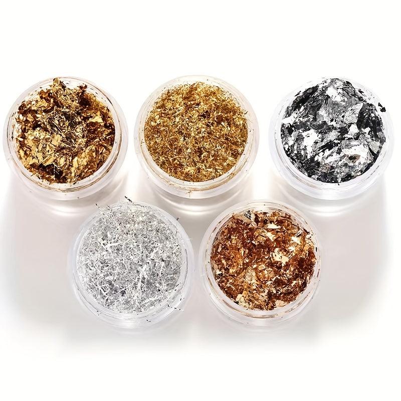 Golden Silvery Champagne Nail Foil Flakes DIY Nail Glitter Foil