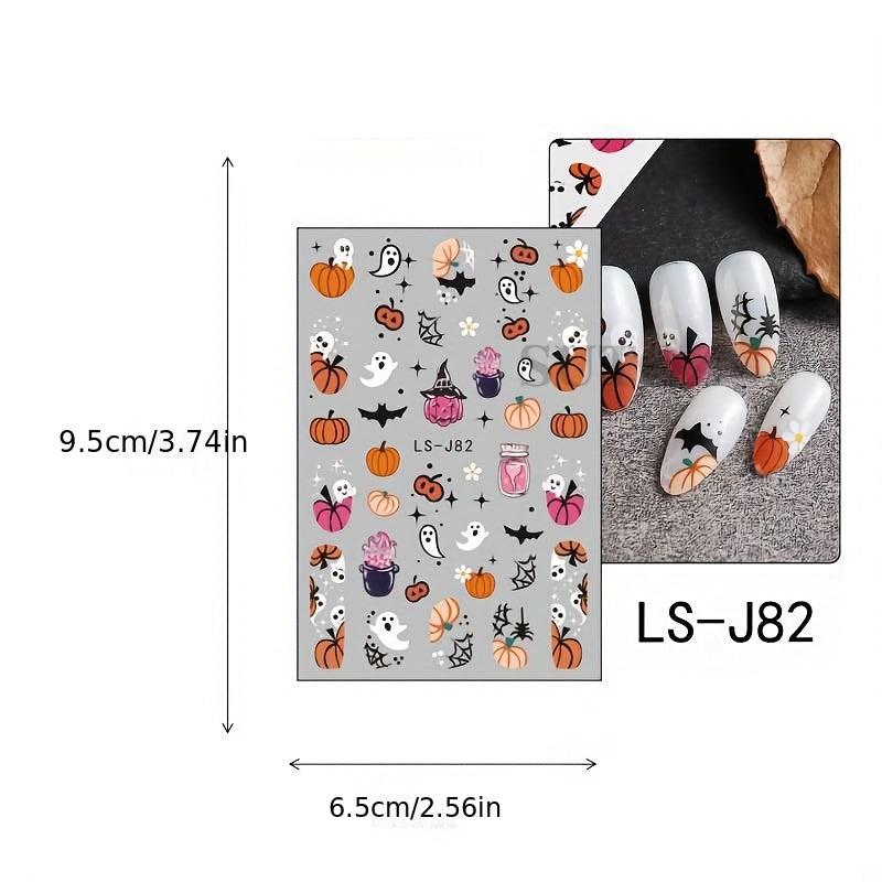 10pcs Halloween Nail Art Sticker Pink Cartoon Skull Ghost Pumpkin 3D Decals