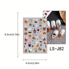 10pcs Halloween Nail Art Sticker Pink Cartoon Skull Ghost Pumpkin 3D Decals