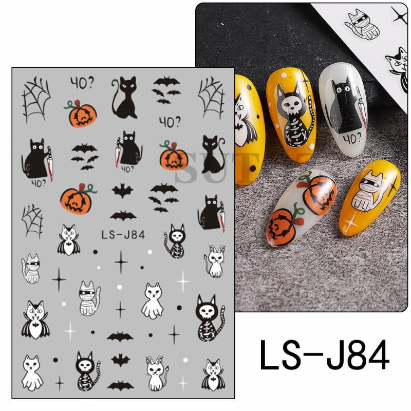 10pcs Halloween Nail Art Sticker Pink Cartoon Skull Ghost Pumpkin 3D Decals