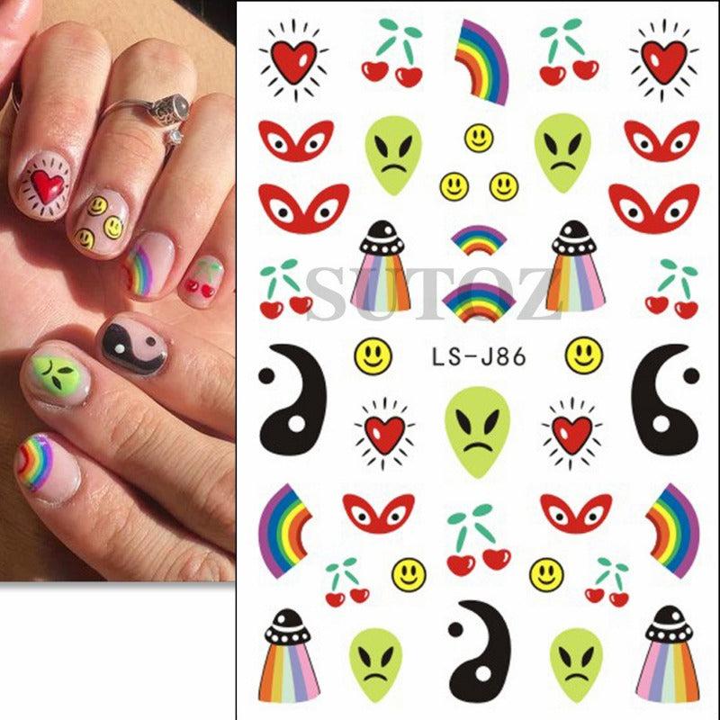 10pcs Halloween Nail Art Sticker Pink Cartoon Skull Ghost Pumpkin 3D Decals