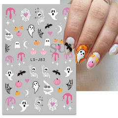 10pcs Halloween Nail Art Sticker Pink Cartoon Skull Ghost Pumpkin 3D Decals