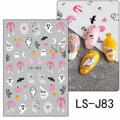 10pcs Halloween Nail Art Sticker Pink Cartoon Skull Ghost Pumpkin 3D Decals