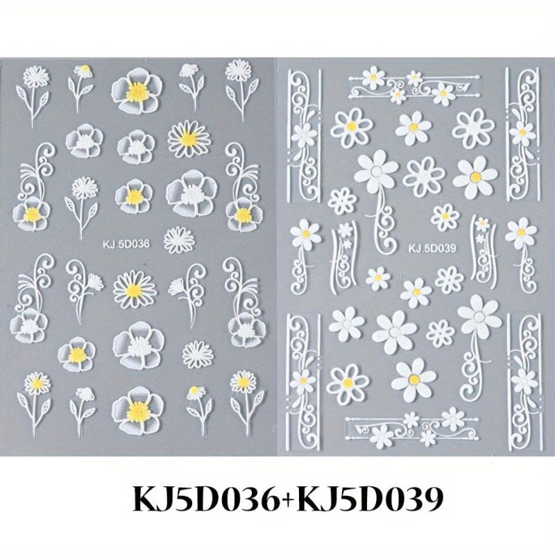 5D Embossed Yellow Flower Nail Art Stickers Self Adhesive Nail Art Decals