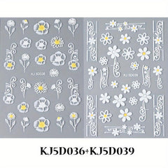 5D Embossed Yellow Flower Nail Art Stickers Self Adhesive Nail Art Decals