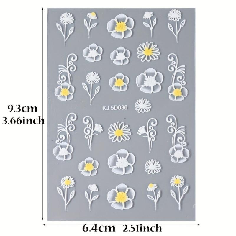 5D Embossed Yellow Flower Nail Art Stickers Self Adhesive Nail Art Decals
