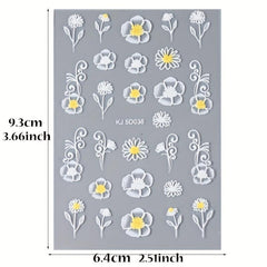 5D Embossed Yellow Flower Nail Art Stickers Self Adhesive Nail Art Decals