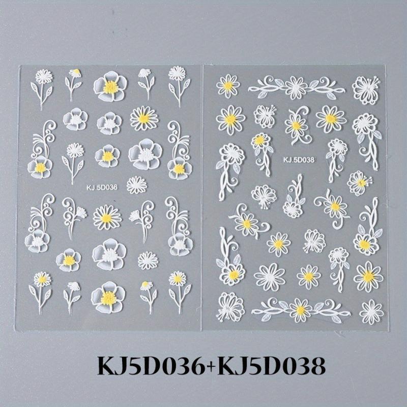 5D Embossed Yellow Flower Nail Art Stickers Self Adhesive Nail Art Decals
