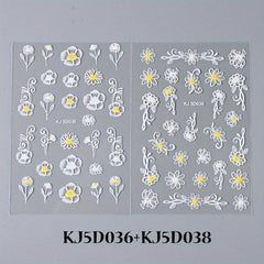 5D Embossed Yellow Flower Nail Art Stickers Self Adhesive Nail Art Decals