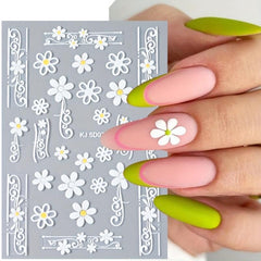 5D Embossed Yellow Flower Nail Art Stickers Self Adhesive Nail Art Decals