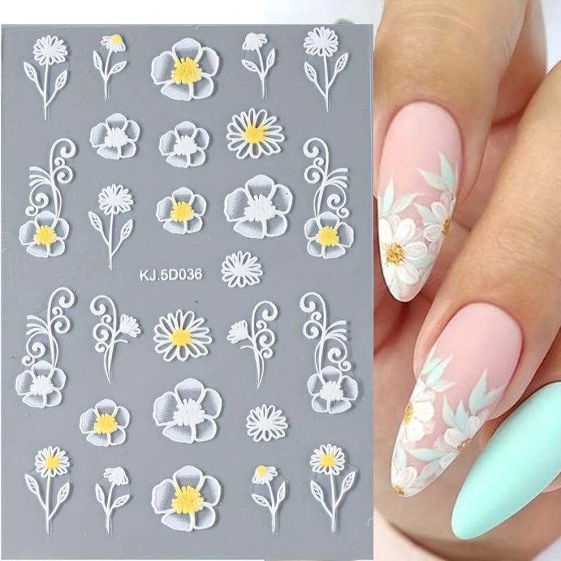 5D Embossed Yellow Flower Nail Art Stickers Self Adhesive Nail Art Decals