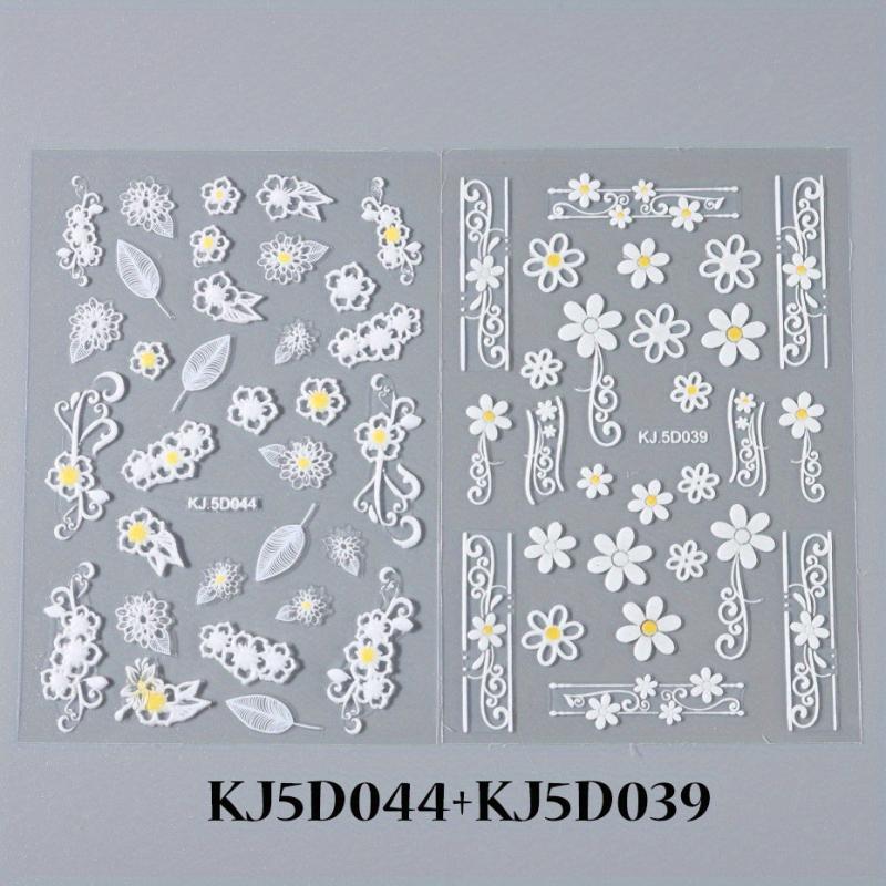 5D Embossed Yellow Flower Nail Art Stickers Self Adhesive Nail Art Decals