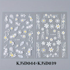 5D Embossed Yellow Flower Nail Art Stickers Self Adhesive Nail Art Decals
