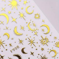 3D Golden Nail Art Stickers Moon Star Devil's Eye Self Adhesive Decals