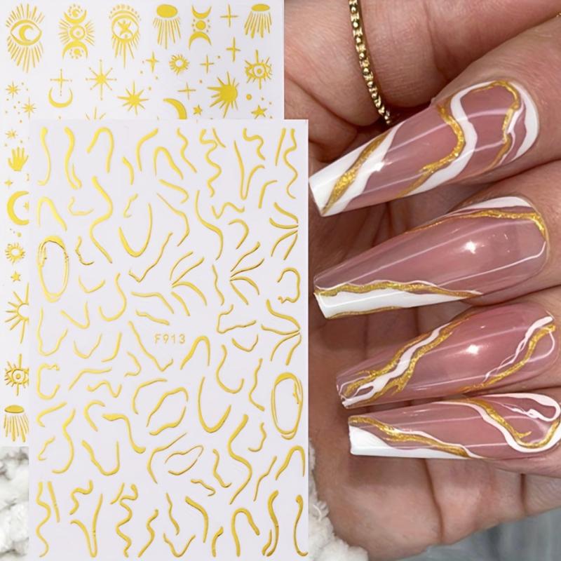3D Golden Nail Art Stickers Moon Star Devil's Eye Self Adhesive Decals