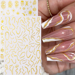3D Golden Nail Art Stickers Moon Star Devil's Eye Self Adhesive Decals