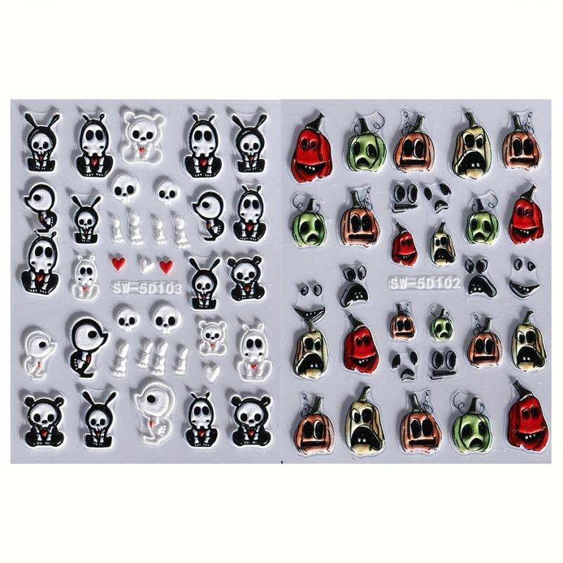 5D Halloween Nail Art Stickers Skull Ghost Skeleton Pumpkin Decals