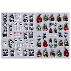 5D Halloween Nail Art Stickers Skull Ghost Skeleton Pumpkin Decals