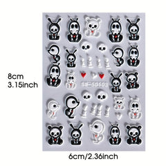 5D Halloween Nail Art Stickers Skull Ghost Skeleton Pumpkin Decals