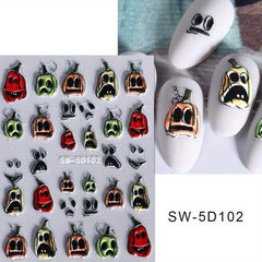 5D Halloween Nail Art Stickers Skull Ghost Skeleton Pumpkin Decals