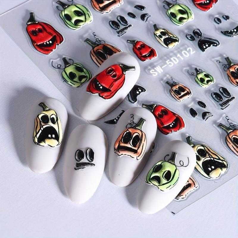 5D Halloween Nail Art Stickers Skull Ghost Skeleton Pumpkin Decals