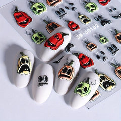 5D Halloween Nail Art Stickers Skull Ghost Skeleton Pumpkin Decals