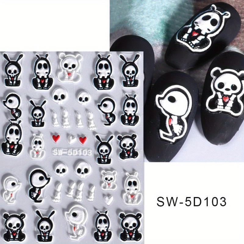 5D Halloween Nail Art Stickers Skull Ghost Skeleton Pumpkin Decals