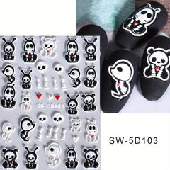 5D Halloween Nail Art Stickers Skull Ghost Skeleton Pumpkin Decals