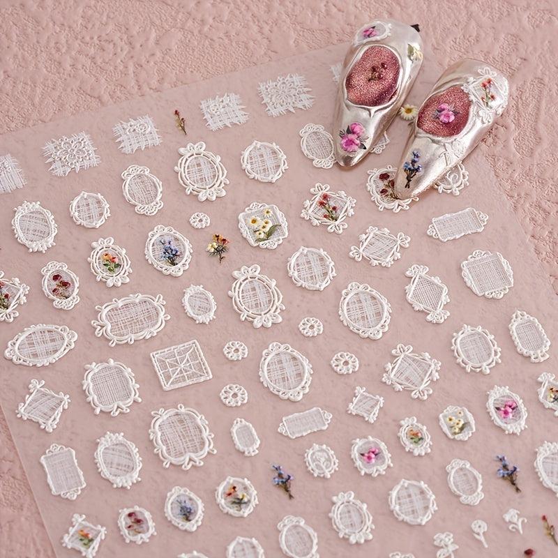 3D Lace Flower Nail Art Stickers Self Adhesive Decals Manicure Decoration