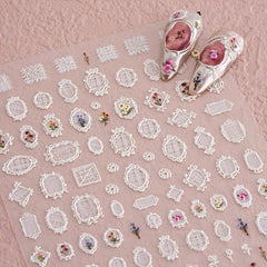 3D Lace Flower Nail Art Stickers Self Adhesive Decals Manicure Decoration