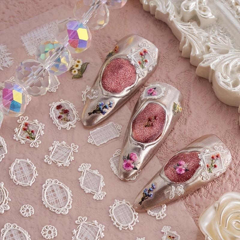 3D Lace Flower Nail Art Stickers Self Adhesive Decals Manicure Decoration