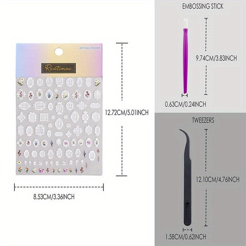 3D Lace Flower Nail Art Stickers Self Adhesive Decals Manicure Decoration
