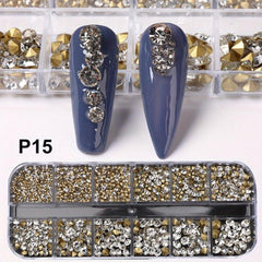 12 Grids Nail Art Rhinestones Crystal Gems 3D Flatback Shapes Nail Rhinestone