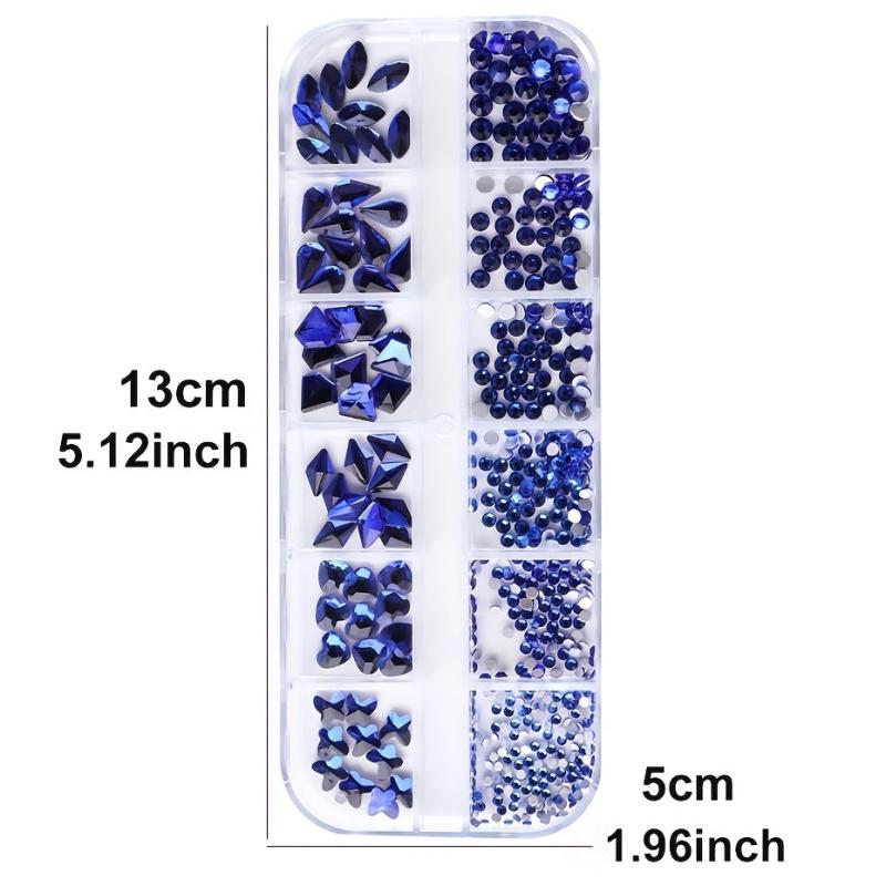 12 Grids Nail Art Rhinestones Crystal Gems 3D Flatback Shapes Nail Rhinestone