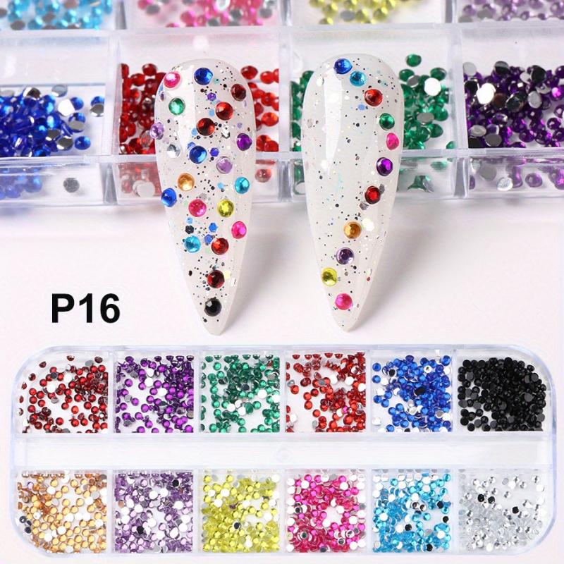 12 Grids Nail Art Rhinestones Crystal Gems 3D Flatback Shapes Nail Rhinestone