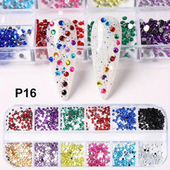 12 Grids Nail Art Rhinestones Crystal Gems 3D Flatback Shapes Nail Rhinestone