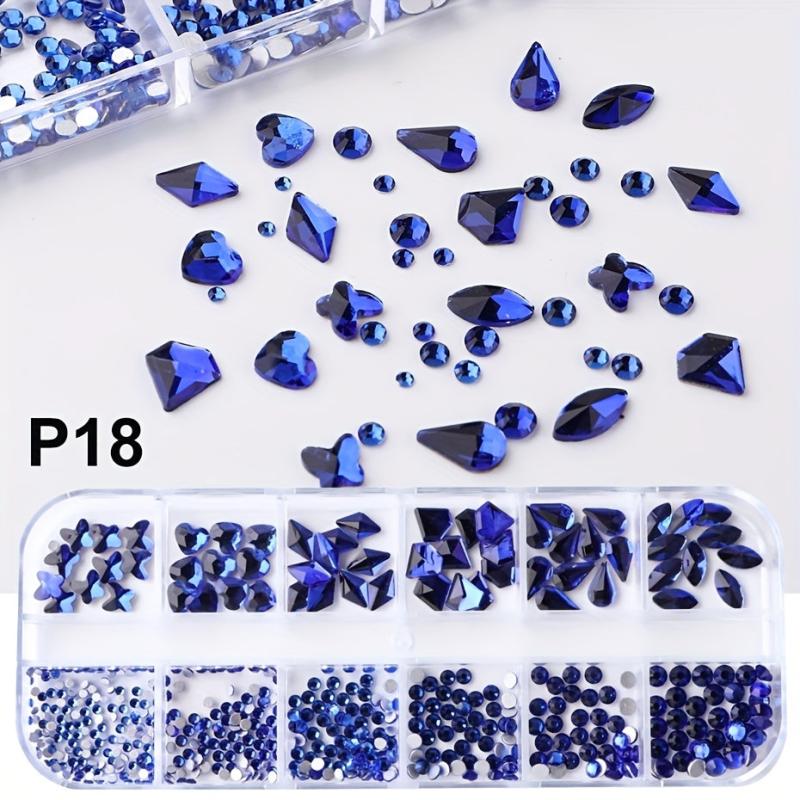 12 Grids Nail Art Rhinestones Crystal Gems 3D Flatback Shapes Nail Rhinestone